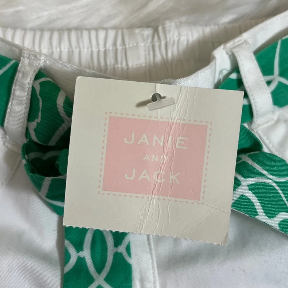 NWT Janie and Jack White Shorts with Green Patterned Belt